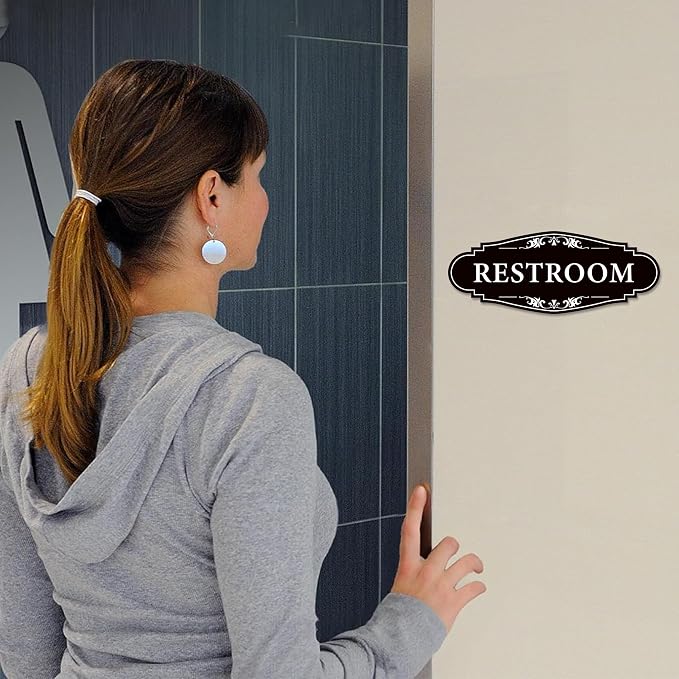 Restroom Sign for Business and Home,Self-adhesive Unisex Bathroom Sticker | Waterproof Vinyl Toilet Decor for House,Office,Shop,Door（Black） - Image 7