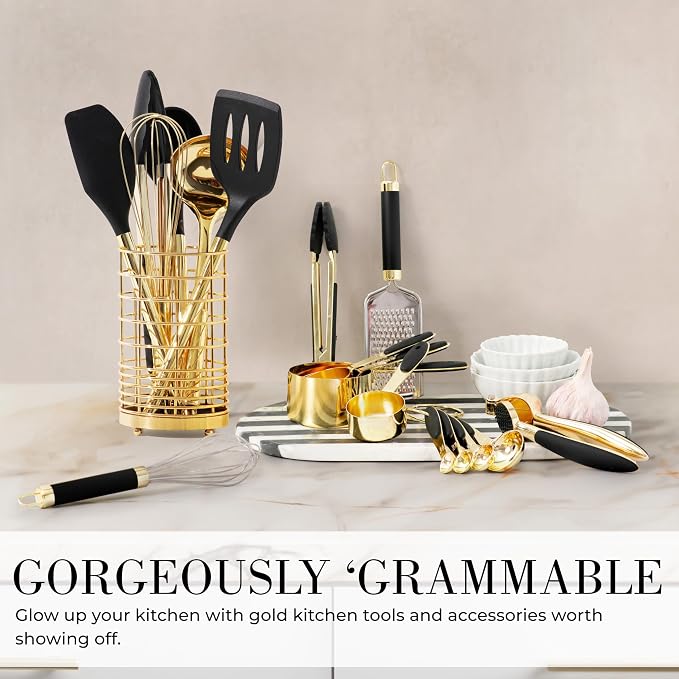 Styled Settings Black and Gold Kitchen Utensils Set, 23-Piece | Stainless Steel, Silicone, 23-Piece Kitchen Accessories Includes Gold Measuring Cups, Spoons, Cooking, and Kitchen Decor - Image 8