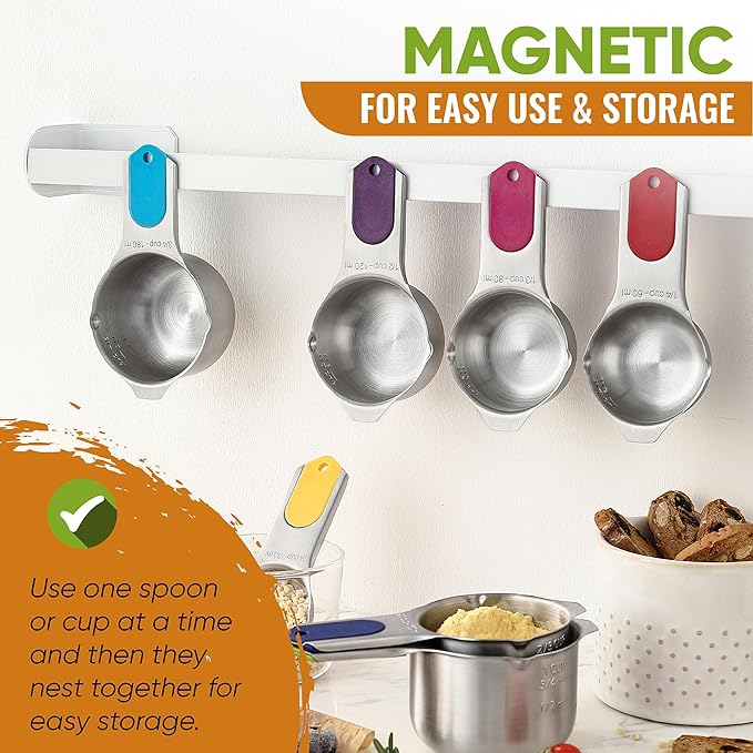 Spring Chef 15 Magnetic Measuring Cups & Spoons Set, Patented, Multicolor | Stackable Stainless Steel Measuring Cups & Heavy Duty Metal Measuring Spoons with Levelers for Dry & Liquid Ingredients - Image 4