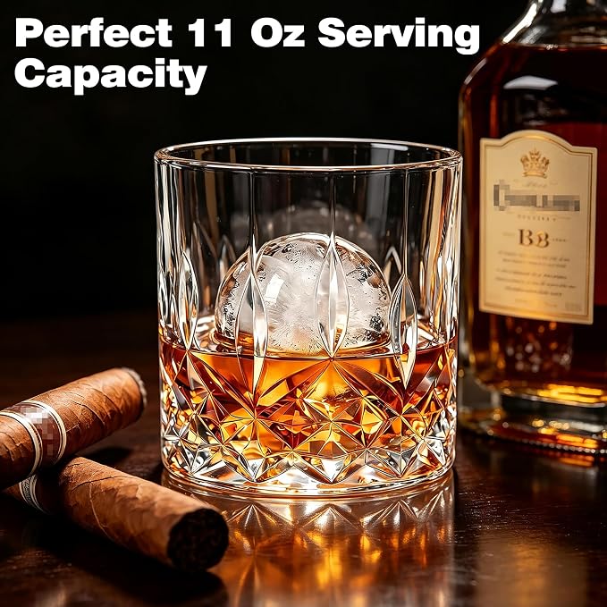 QUMMFA Whiskey Glasses, Set of 16 (8 Rocks Glasses 8 Whiskey Ice Ball Molds), 11 OZ Old Fashioned Glass for Bourbon Vodka Scotch, Crystal Cocktail Glasses in Gift Box, Gifts for Men - Image 2
