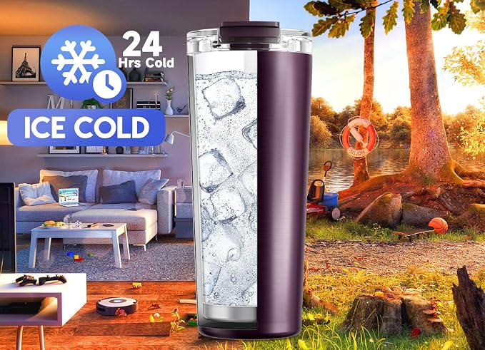 Meoky 24 oz Insulated Travel Coffee Mug: Leak Proof Lid, Plum | Stainless Steel Coffee Tumbler, Keeps Hot for 8 Hours or Cold for 24 Hours, Fits in Car Cup Holder, BPA Free - Image 4
