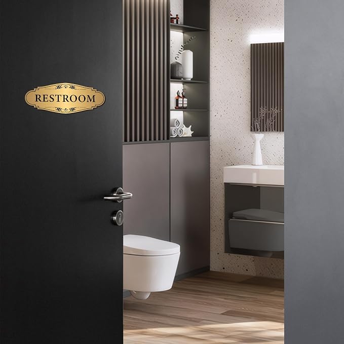 Restroom Sign Sticker for Business & Home, Self-Adhesive Brushed Gold | Elegant Bathroom Signs for Door, Durable & Waterproof Unisex Restroom Signage for House Toilet, Office, Store, Shop - Image 6