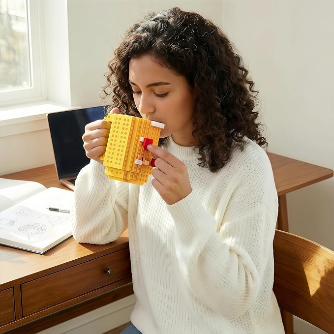 Lumsburry Build-on Brick Coffee Mug, Funny DIY Unique Novelty Drinking Cup | Building Blocks Creative Mug, for Men Women Kids Dad Mom, Present Exchange Ideas, Xmas Birthday White Elephant(Yellow) - Image 6