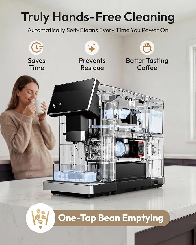 Automatic Espresso Machine, 20 Bar Coffee Maker with Grinder Built in Milk Frother, 15-Grind Settings Fully Automatic Espresso Machine with Touch Screen, Auto Self-Cleaning for Cappuccino & Latte - Image 6
