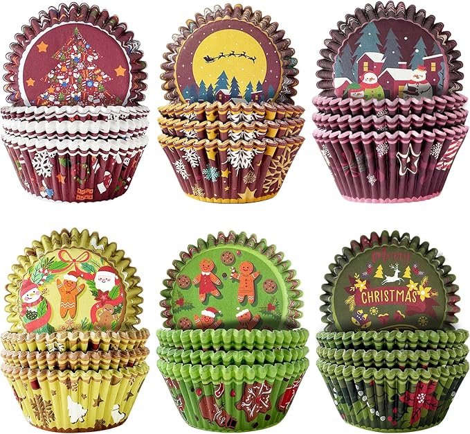 qiqee Christmas Standard Cupcake Liners Cupcake Cups 300-Count Food Grade Gradient 6 Design Christmas Gingerbread Man Cupcake Papers Baking Cups Cupcake Wrappers(Standard Size) by Qiqee