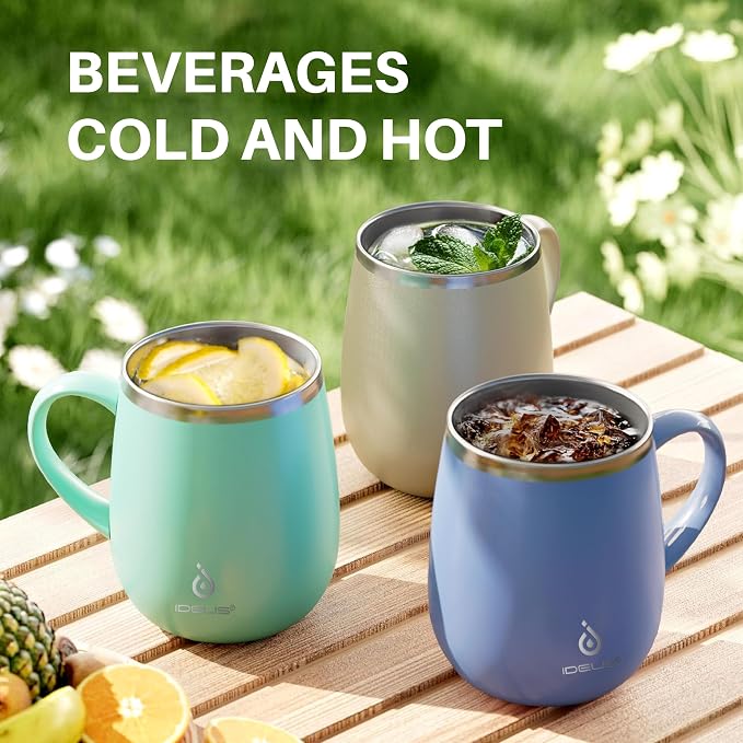 Ideus 16 oz Insulated Coffee Mug with Handle and Lid, Double Wall Stainless Steel Vacuum Thermal Coffee Mug, Travel Coffee Cup Thermal Cup for Home and Office, Ocean Blue 2.0 - Image 8