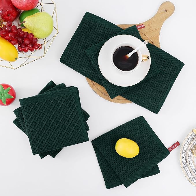 Homaxy 100% Cotton Waffle Weave Kitchen Dish Towels 12-Pack, Blackish Green | 13 x 28 Inches, Ultra Soft Absorbent Dish Towels, Quick Drying Cleaning Towels - Image 7