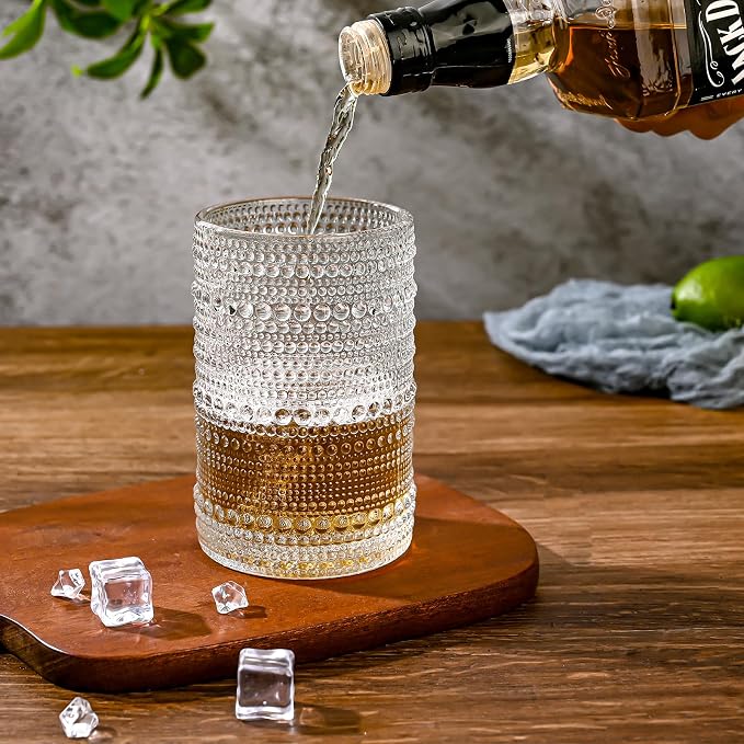 ZMOWIPDL Drinking Glasses Set of 6,15 oz Clear Hobnail Glass Cups | Vintage Glassware，Embossed Water Tumbler,for Beer,Cocktail,Whiskey,Juice and Various Mixed Drinks- 1 Cleaning Brus - Image 3