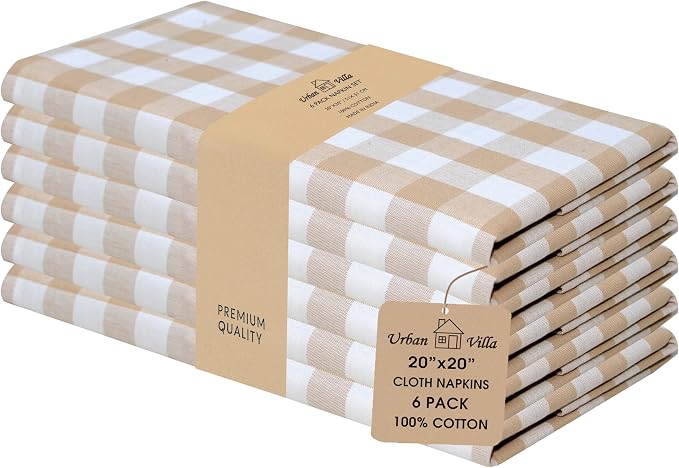 Urban Villa Cloth Napkins Cotton 20x20 (Set of 6) Taupe by CottonTrends