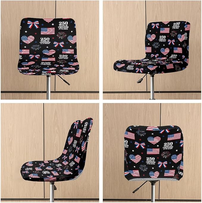 USA Flag Black Bar Stool Covers 250th Anniversary Patriotic Counter High Swivel Chair Covers Anti Dust Stool Chair Seat Covers for Club Kitchen Dining Room Bistro Cafe - Image 6