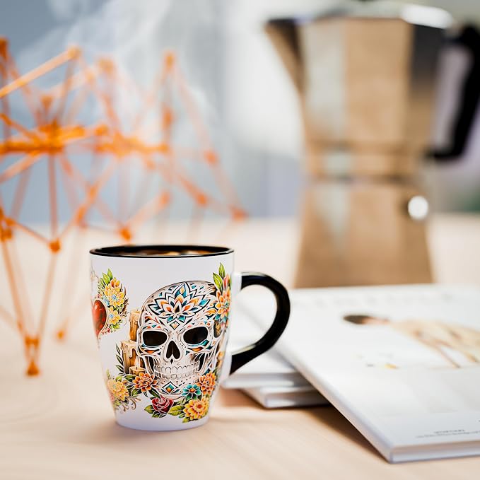 Color Changing Sugar Skull Coffee Mug 12oz – Heat Sensitive Ceramic Cup with Day of the Dead Skull & Floral Design, Gothic Halloween Theme Mug, Unique Christmas Holiday Birthday Gift for Men & Women - Image 7