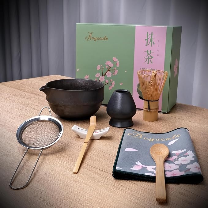 Joyscale Matcha Whisk Set, Matcha Set Whisk And Bowl, 8 Pcs Matcha Kit Set(Retro Design), 16 OZ, Japanese Matcha Tea Set, Matcha Making Kit Gifts for Tea Lovers(Bronze)