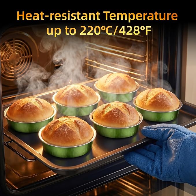 Beasea Mini Pie Pans with Lids, 120 Pack 7.3oz Avocado Green Disposable Aluminum Foil Pie Tart Baking Cups Tins, 4 Inch Mini Cake Pans Individual Dessert Containers Oven Dishes for Tart Cheesecake - Image 6