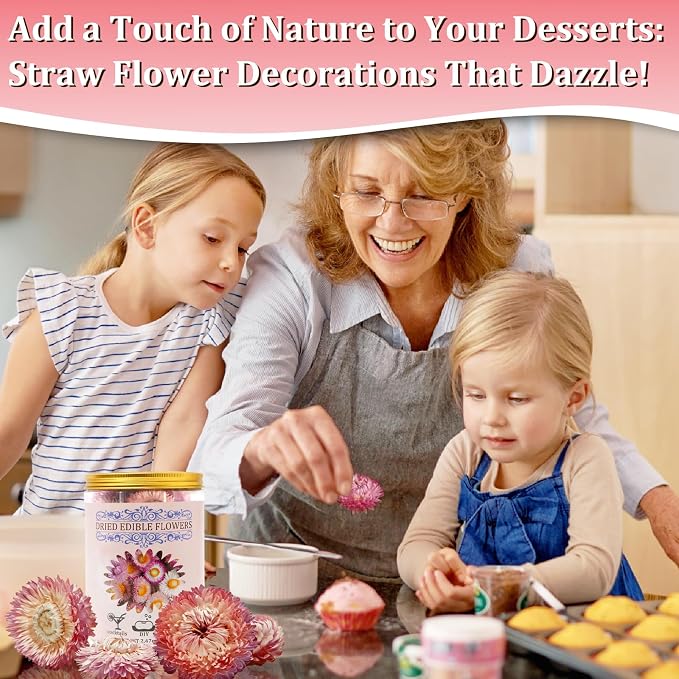 90+ Food Grade Pink Flowers for Cake and Cocktails Decorating – Culinary-Grade Dried Pink & White Strawflowers for Garnish, Baking, and Drink Toppers - Image 7