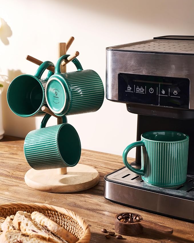 famiware Coffee Mug Set for 4, Star 12 oz Catering Mugs Cup Set with Handle for Coffee, Tea, Cocoa, Milk- Ceramic Stoneware Drinkware Set, Sage Green - Image 4