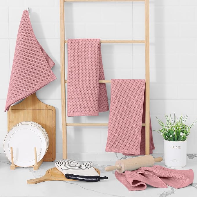 Homaxy 100% Cotton Waffle Weave Kitchen Dish Towels 4-Pack, Dried Rose | 13 x 28 Inches, Ultra Soft Absorbent Dish Towels, Quick Drying Cleaning Towels - Image 6