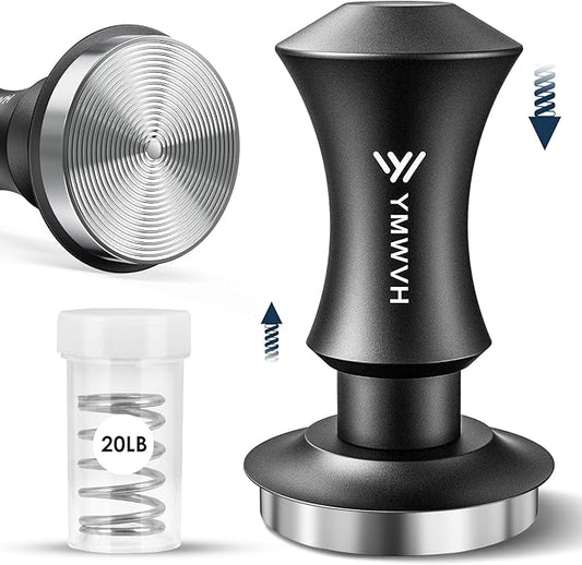 58.5mm Coffee Tamper, Spring-loaded Espresso Tamper with 20lbs/30lbs Replacement Springs - Anodized Aluminum Handle and 100% Stainless Steel Ripple Base