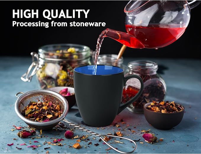 MIAMIO - Coffee Mugs Set of 6 (12 oz) - Le Papillon (Blue) - Modern Home | Ceramic coffee mugs for coffee, cappuccino and tea, 12 oz for everyday use - dishwasher safe - practical for daily use - Image 3