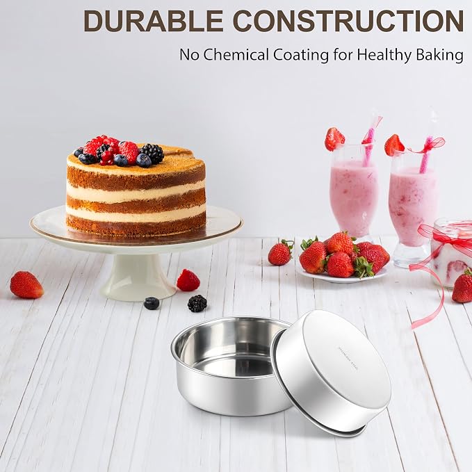 Homikit 6 Inch Cake Pan Set of 2, Stainless Steel Round Cake Pans, 2” Deep Small Nonstick Layer Cake Tins Baking Pan for Wedding Birthday Baby Shower Party, Mirror Finish & Dishwasher Safe - Image 5