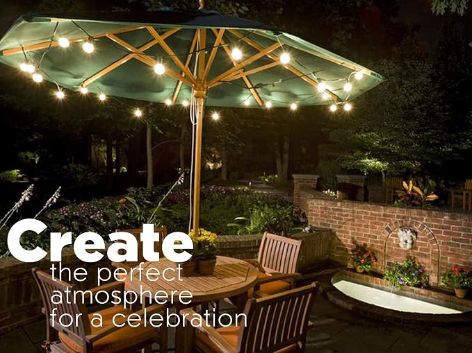 Sunlitec Solar String Lights Waterproof LED Indoor/Outdoor Hanging Umbrella Lights with 30 Bulbs - 50 Ft Patio Light for Deckyard Tents Market Cafe Gazebo Porch Party Decor - Image 2