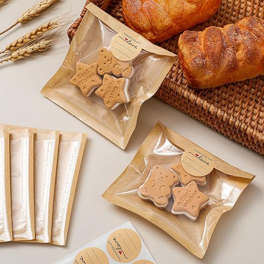 Outus 100 Pcs Cookie Packaging Bags with Seal, 4 x 4 Inch Bakery Pastry Bags with Window, Heat Sealable Grease Resistant Paper to Go Bake Sleeves for Gift Giving Donut Bread Sandwich (Brown) - Image 5