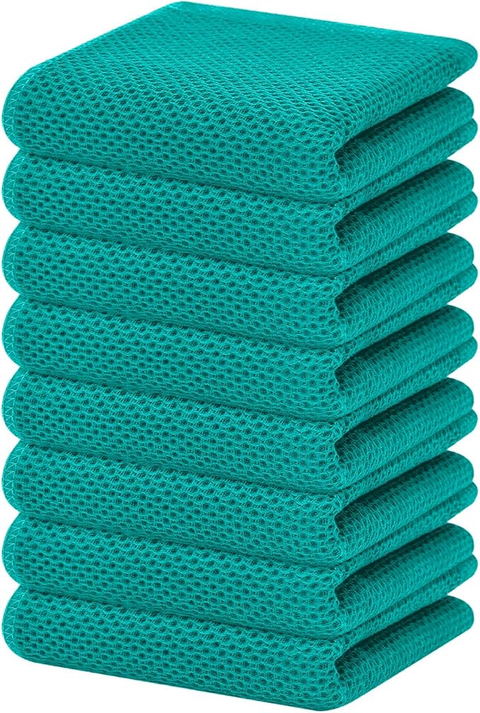 Homaxy 100% Cotton Waffle Weave Kitchen Dish Towels 8-Pack, Teal | 13 x 28 Inches, Ultra Soft Absorbent Dish Towels, Quick Drying Cleaning Towels by Homaxy
