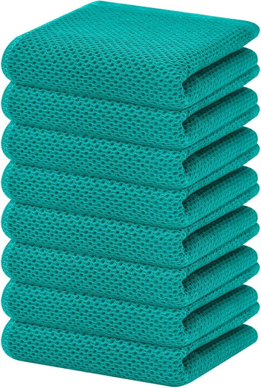 Homaxy 100% Cotton Waffle Weave Kitchen Dish Towels 8-Pack, Teal | 13 x 28 Inches, Ultra Soft Absorbent Dish Towels, Quick Drying Cleaning Towels by Homaxy