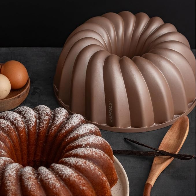 Classic 10 Cup Fluted Cake Pan Nonstick, PFOA & BPA Free | | Non-Toxic - Cast Aluminum - Gold - Pound Cake Mold for Oven Baking - Image 7