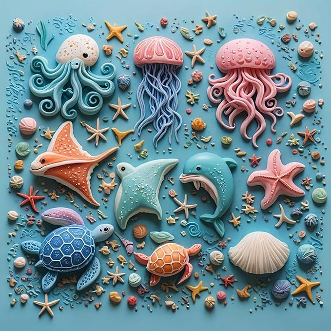 1 Pcs Ocean Theme Cake Decoration Silicone Mold, Turtle Octopus Chocolate Fondant Mold, for Kitchen Baking Cupcake Topper Chocolate Candy and Resin Pendant Clay