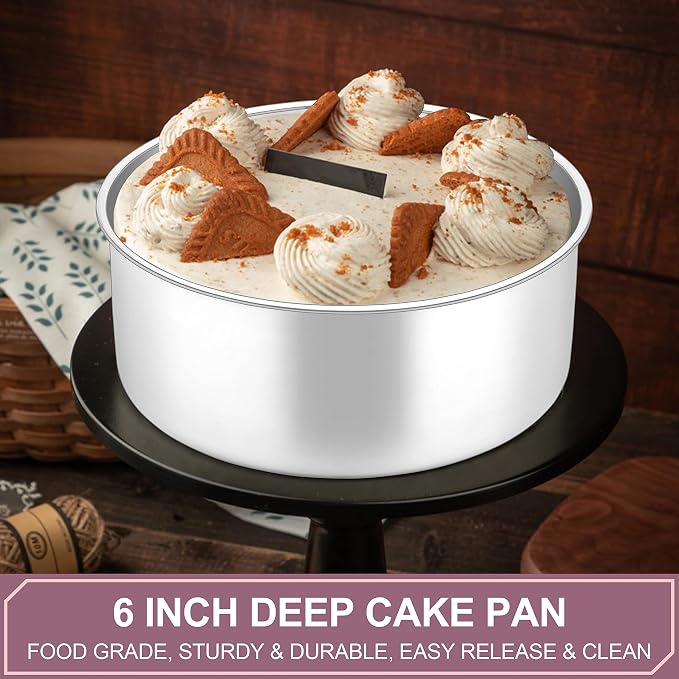 Herogo 6'' x 3'' Deep Cake Pan Set of 3, Stainless Steel 6 Inch Round Baking Pan, for Layer Birthday Wedding Christmas Cakes, Mirror Finish & Healthy, Deep Side & Oven Safe - Image 6