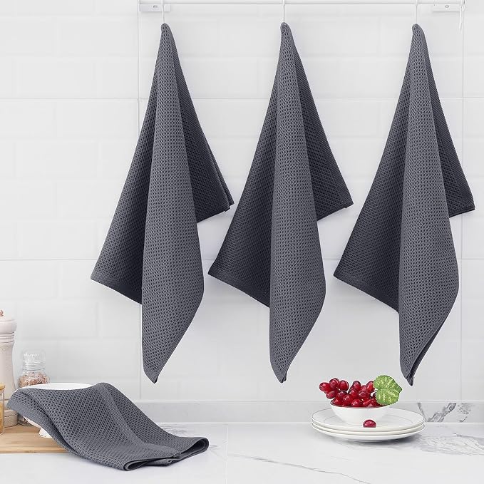 Homaxy 100% Cotton Oversized Waffle Weave Kitchen Towels 4-Pack, Dark Grey | 20 x 28 Inches, Ultra Soft Absorbent Dish Towels, Quick Drying Large Cleaning Towels - Image 6