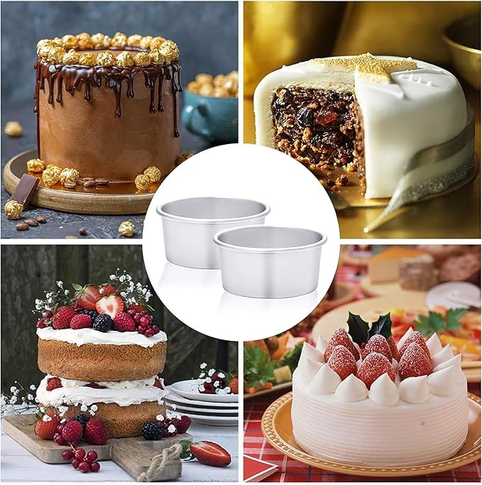 4 x 2 inch Round Cake Pan Set of 4, Aluminum Baking Pans for Mini Cakes, Heavy Duty Non-Stick, Evenly Baking Tools for Home Kitchen, Birthday Wedding Anniversary - Image 3