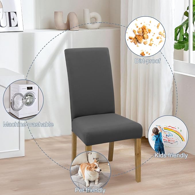 Dining Chair Covers, Stretch Seat Covers, Washable Furniture Protector | Washable, Stretch Fit, Soft, Non Slip, Dining Chair Covers, Seat Protector, Furniture Protector - Image 6