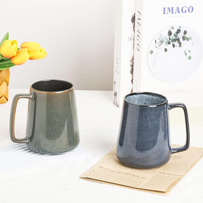Large Ceramics Coffee Mugs,24 OZ,With Spoon And Wooden Lid,For Coffee,Tea,Cocoa,Large Handle Design,Microwave And Dishwasher Safe(Color:24 oz green set) - Image 4