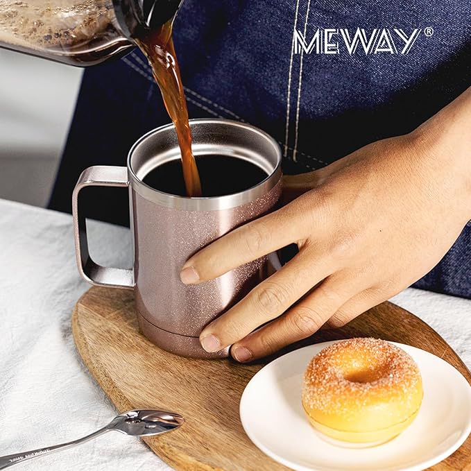 MEWAY 12oz Mix Color Mug With Handle 8 Pack Bulk,Stainless Steel Insulated Travel Tumblers With Sliding Lid,Double Wall Vacuum Camping Coffee Cup for Hot & Cold Drinks Tea (Mix,Set of 8) - Image 6
