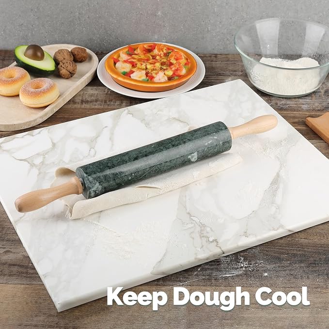 Indian Natural Marble Rolling Pin, Non-Stick Polished Dough Roller, Pasta, Dumpling, Fondant, Pie Crust, Bread, Pizza Dough, Kitchen Baking Pastry Tools with Mat/Scraper(Indian Green) - Image 7
