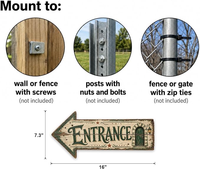 Entrance Left-Pointing Arrow Sign — Die-Cut Metal Directional Wall Decor | barnwood look, rustic, durable print, ready to hang - Image 3