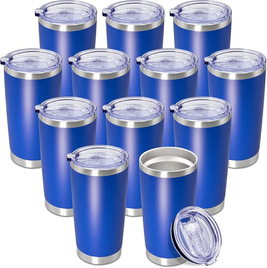 20oz Tumbler Insulated Coffee Tumblers with Lid StainlessSteel DarkBlue 12P | 20 oz Tumblers Double Wall Insulated Vacuum 20oz Coffee Mug Leak Proof Tumblers with Lid Powder Coated - Dark Blue 12 Pack by AEPDTD