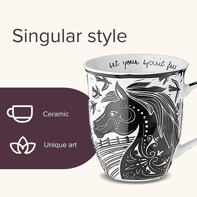 Karma Gifts 14 oz Black and White Boho Mug Horse - Cute Coffee and Tea Mug - Ceramic Coffee Mugs for Women and Men - Image 3