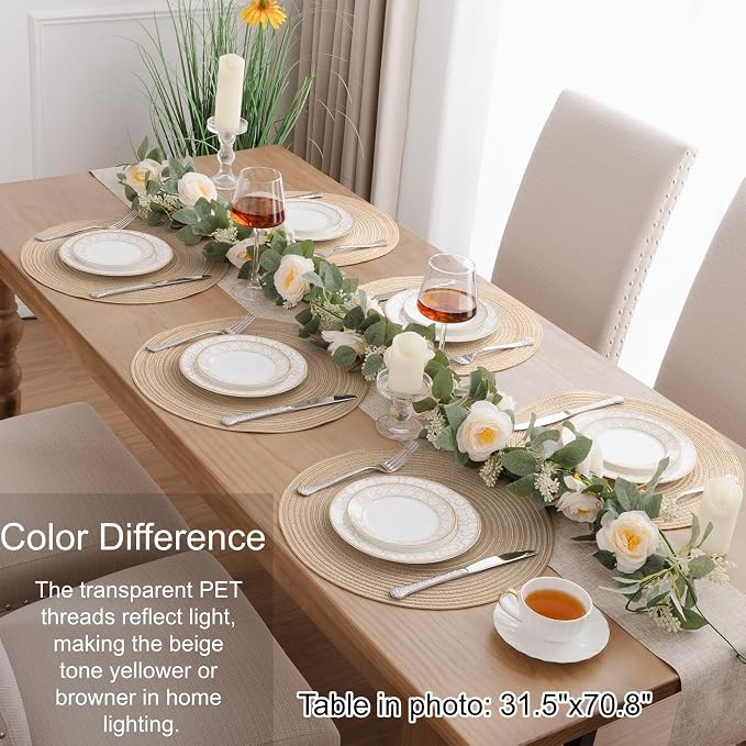 SHACOS 15 inch Round Placemats Set of 6, Cotton Polyester Woven Braided Place Mats, Washable Heat Resistant Non Slip Table Mats for Kitchen Dining Table (Beige, 6) - Image 7