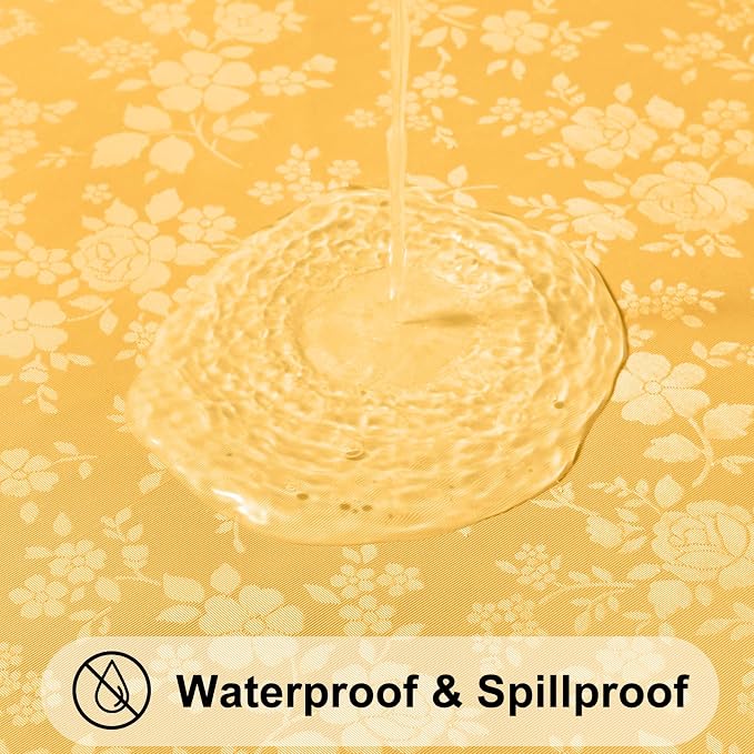Smiry Rectangle Waterproof Heavy Duty Vinyl Tablecloths, 60 x 102 Inch | Wipeable Washable Floral Embossed Table Cover for Kitchen and Dining Room, Indoor & Outdoor Use, Mustard Yellow - Image 2