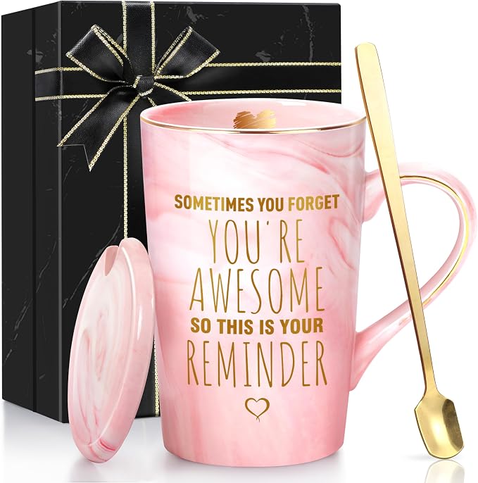 Birthday Thank You Gifts for Women, Sometimes You Forget You're Awesome Coffee Mug, Inspirational Christmas Gift for Her, Coworker Boss Lady Employee, 14oz Pink Marble Ceramic Mug with Gift Box - Image 2