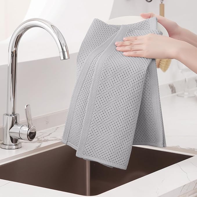Homaxy 100% Cotton Oversized Waffle Weave Kitchen Towels 4-Pack, Light Gray | 20 x 28 Inches, Ultra Soft Absorbent Dish Towels, Quick Drying Large Cleaning Towels - Image 4