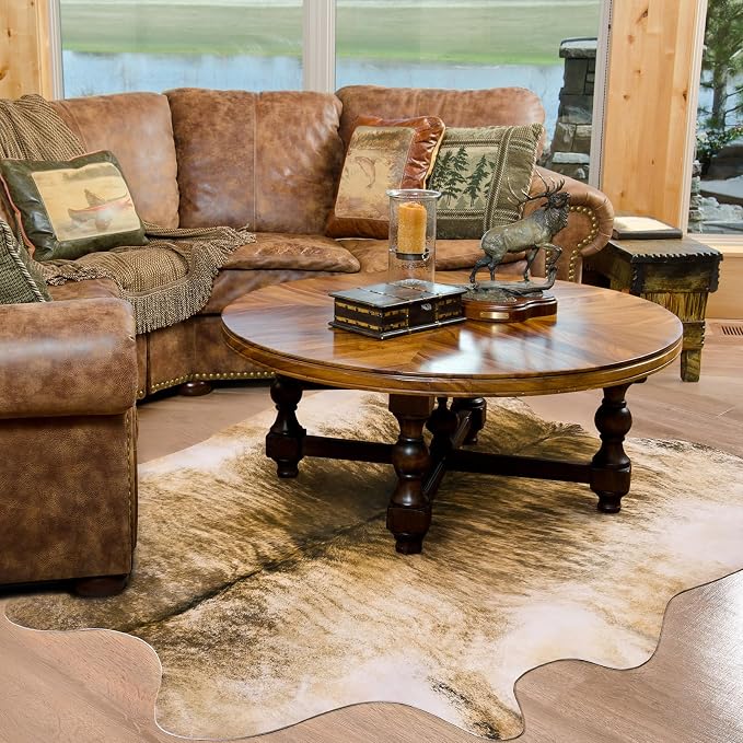 Amearea Faux Cow Hide Rug 6.2x5.2, Premium Western Home Decor Cow Print Rug | Large Faux Leather Animal Cowhide Carpet for Living Room Bedroom, Dining Traditional Cow Print Stuff Carpets, Yellow - Image 3
