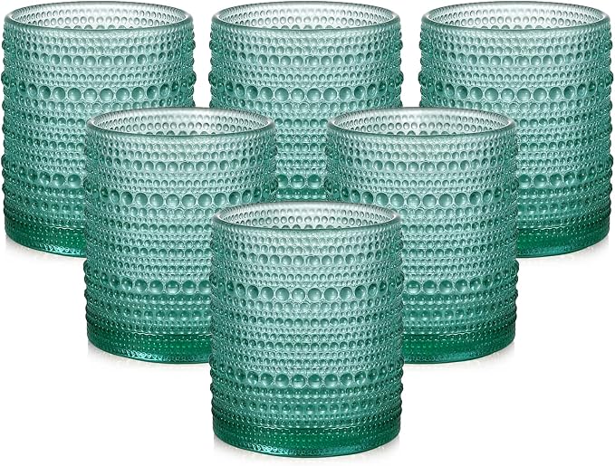 ZMOWIPDL Drinking Glasses Set of 6,12oz Lake Blue Hobnail Glass Cups | Vintage Glassware，Embossed Water Tumbler,for Beer,Cocktail,Whiskey,Juice and Various Mixed Drinks- 1 Cleaning Brush by ZMOWIPDL