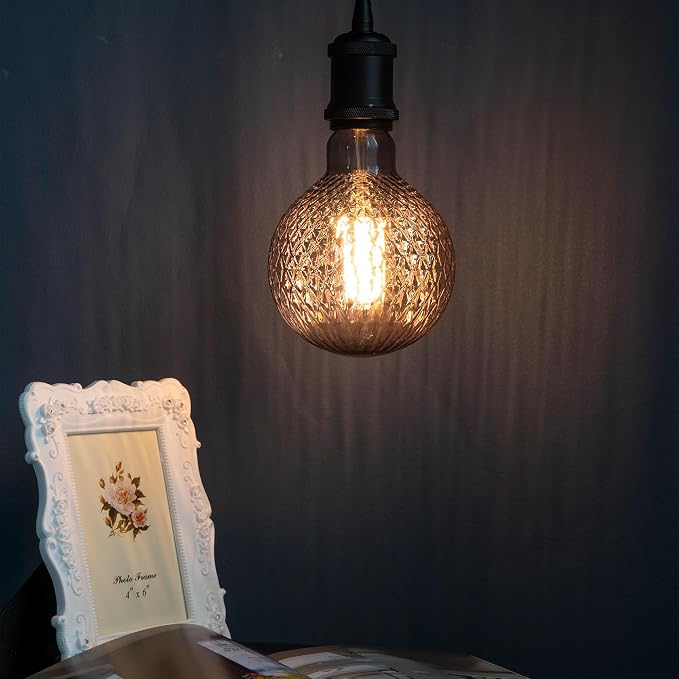 G125 Edison LED Bulb,4W Dimmable E26,2200K Smoky Diamond Glass | Oversized Decorative Edison Bulb, Mellow Ambient Light, Dim, Fit Indoor & Outdoor Store, Cafe & Dining Area Lighting - Image 7