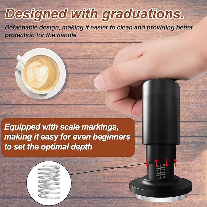 51mm Espresso Coffee Tamper, 2 in 1 Espresso Tamper with WDT Tool, Calibrated Spring Loaded Coffee Tamper, Flat Stainless Steel Base Espresso Tools - Tamper for Espresso Machine, Espresso Accessories