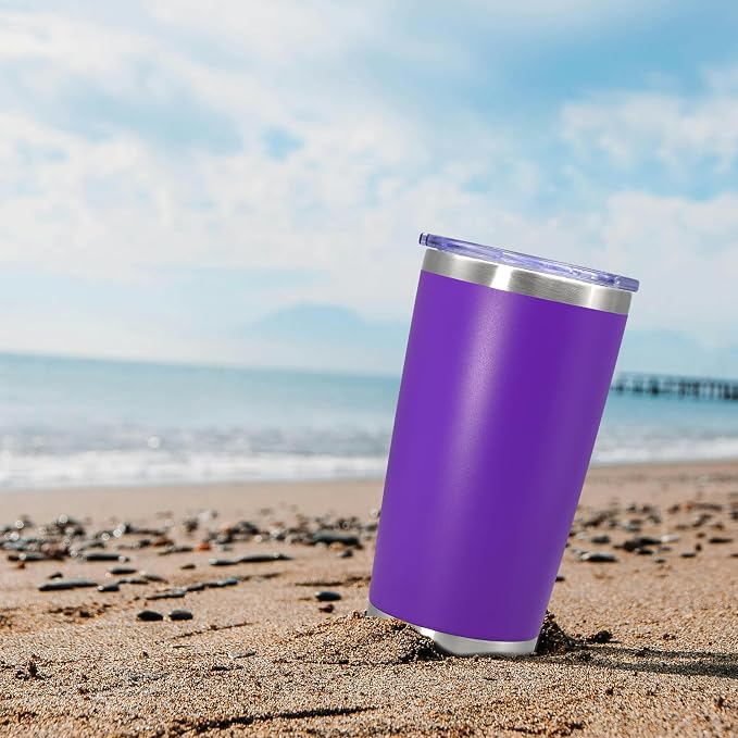20oz Tumbler Insulated Coffee Tumblers with Lid Stainless Steel Purple 4P | 20 oz Tumblers Double Wall Insulated Vacuum 20oz Coffee Mug Leak Proof Tumblers with Lid Powder Coated - Purple 4 Pack - Image 8