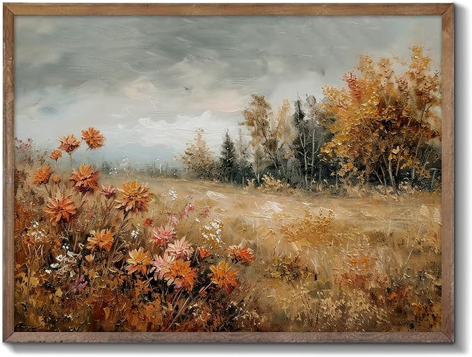 XOCUUI Unframed Canvas Wall Art Vintage Decor, Landscape Wall Art, Meadow with Flowers Art, Modern Farmhouse Decor, Cottagecore Bedroom Bathroom Office Decorations, 11"x14" by XOCUUI
