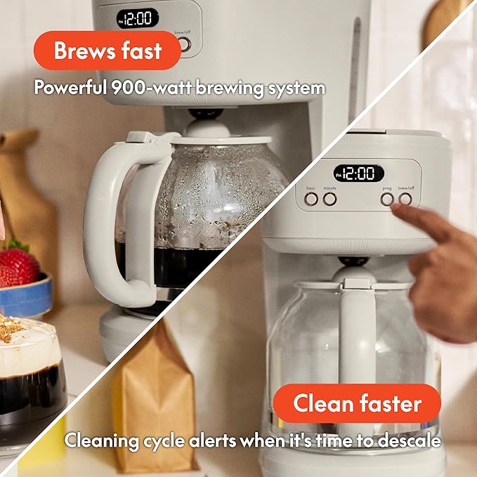 BREW 12-Cup Programmable Coffee Maker with No-Drip Glass Carafe, Oatmilk - Image 4